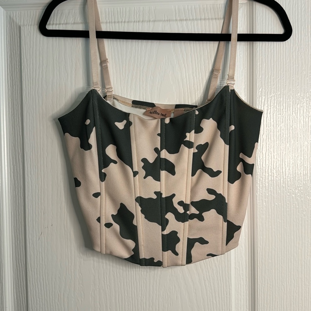 Green camo/cow print corset tank top